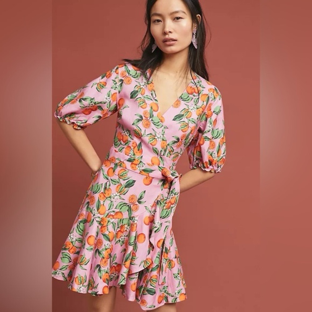 ANTHROPOLOGIE X FINDERS KEEPER Pink Clementine Wrap Dress size S